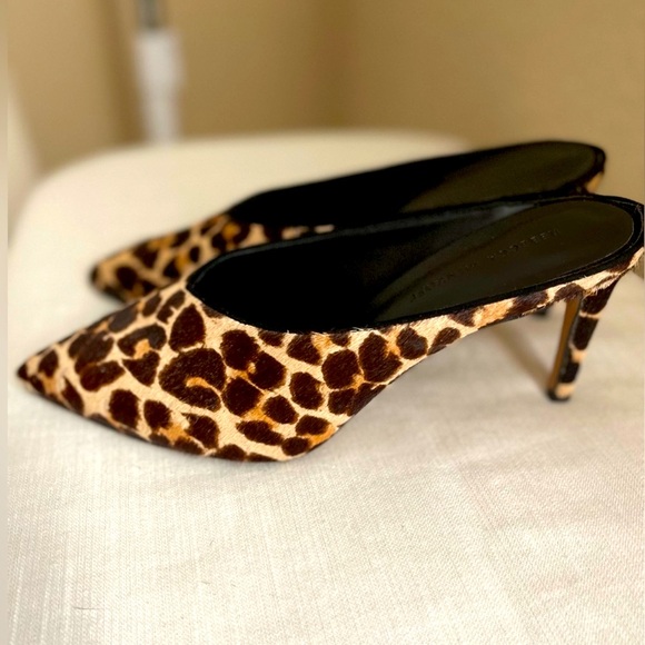 Rebecca Minkoff size 8.5 Gabian Lepard Print real calf hair mid-heel mules NWOB - Picture 2 of 7
